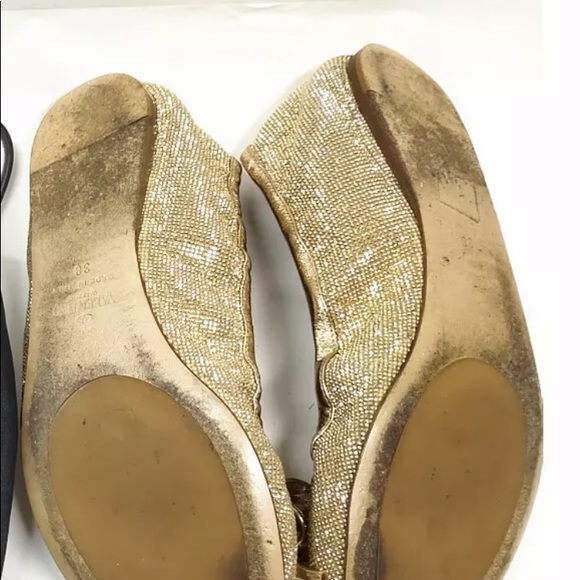 AUTHENTIC VALENTINO GARAVANI ROCKSTUD BALLERINAS micro studs bow shoes 38 gold - Picture 9 of 17